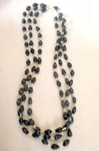 20" Necklace Dark Purple Triple Strand Recycled Paper Beads & Pearl Seed Beads - Picture 1 of 2