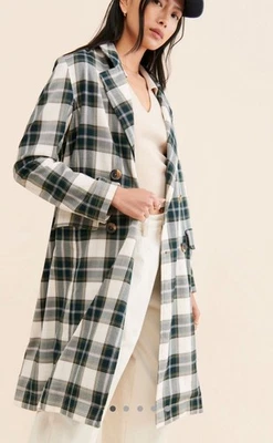 Blazer Free People Freddie Longline a Cuadros en Gris Oliva XS  Foto 1 de 4