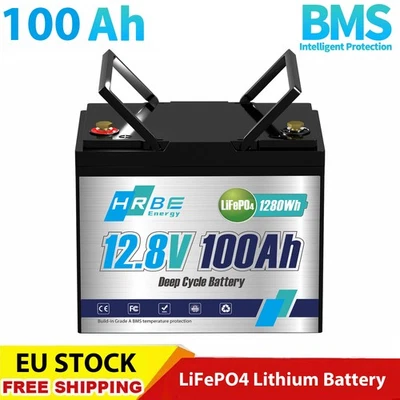 HRBEENERGY Batería de litio 12V 100Ah LiFePO4 BMS batería solar instalación solar barco RV