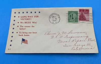 1944 WWII Patriotic Cover Gang-Way for Victory B-5 to U.S. Navy, San Diego - Image 1 of 4