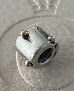 Auténtico Pandora Dos Tonos Abstracto Tambor con Puntos Dije Oro 14k De Colección - Imagen 1 de 9