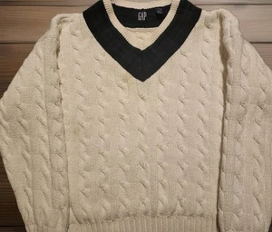 VTG GAP XL Sweater Mens Cable Knit Tennis Pullover Preppy Chunky Varsity Read - Picture 1 of 7