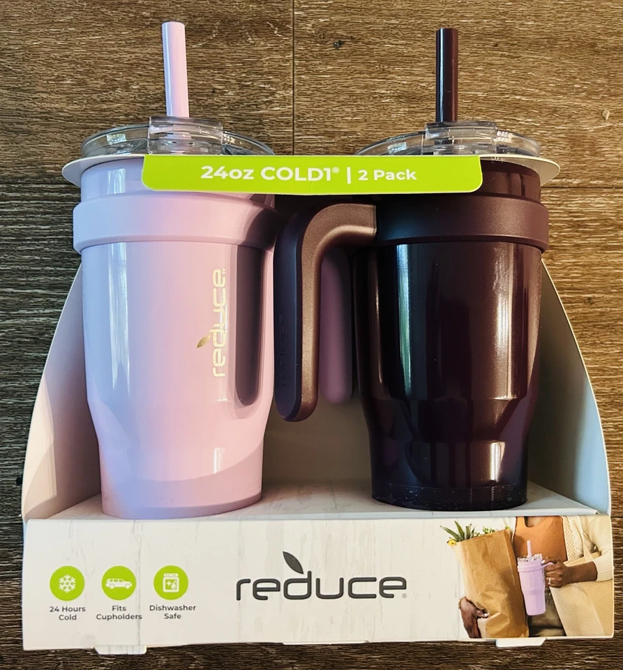 Reduce Thermal Tumblers Cold1 with 3 In 1 Lid, Straw, 2 Pack lilac & burgundy. - Image 1 of 1