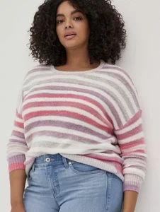 New Torrid Pullover Drop Shoulder Sweater Size 1x Striped Pink Crewneck NWT * - Picture 1 of 7