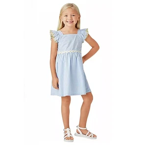 Member's Mark Girls Woven Dress White and Blue Stripes, Size 4 - Picture 1 of 2