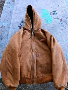 Vintage Carhartt Hooded Brown Jacket USA Embroidered Dekalb Seed Logo Sz XL - Picture 1 of 4