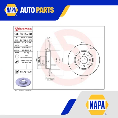 2x Brake Discs Pair Solid fits ALFA ROMEO MITO 955 1.3D Rear 08 to 18 251mm Set - Image 1 of 4