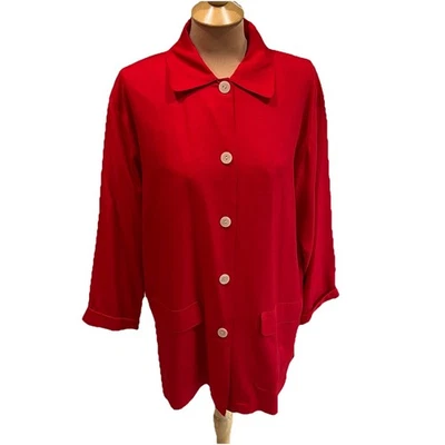 Chaqueta túnica vintage Jacqueline Ferrar para mujer roja de seda con botones talla 12 vacaciones Foto 1 de 4