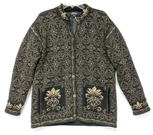 Isländisches Design Woll Strickjacke Pullover Damen große nordische Blumen 100% Wolle - Bild 1 von 13