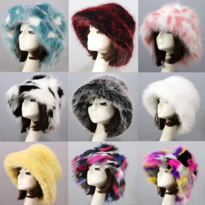 Women's Fuzzy Bucket Hat Winter Fluffy Furry Plush Faux Fur Hats Fisherman Cap - Image 1 of 4