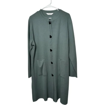 Vintage Exclusively Misook Ribbed Long Lined Ceramic Button Coat Size XL Blue - Image 1 of 4