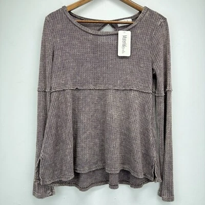 Material Niñas Talla Pequeña Mujer Púrpura Tejido Waffle Manga Larga Top Nuevo con Etiquetas Foto 1 de 4