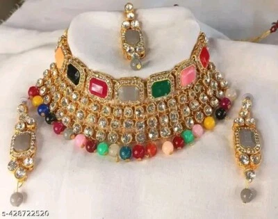 Индийский Болливуд позолоченный Кундан ошейник свадебное ожерелье серьги ювелирный набор - Изображение 1 из 2