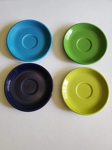 Lot of 4 Fiesta Fiestaware Small Appetizer Plates Saucers 2 blue 2 green - Picture 1 of 7