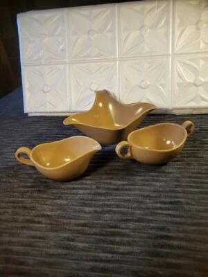 Vintage 3 Pc. Set Melmac Gravy Bowl Creamer - Sugar Dish No Lid 1950s Melamine - Image 1 of 2