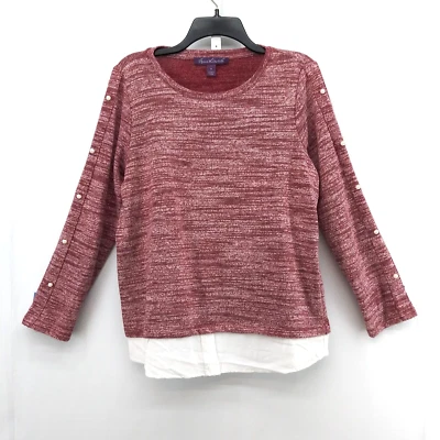 Camisa pulóver Gloria Vanderbilt para mujer talla M roja manga larga detalles perlados Foto 1 de 4