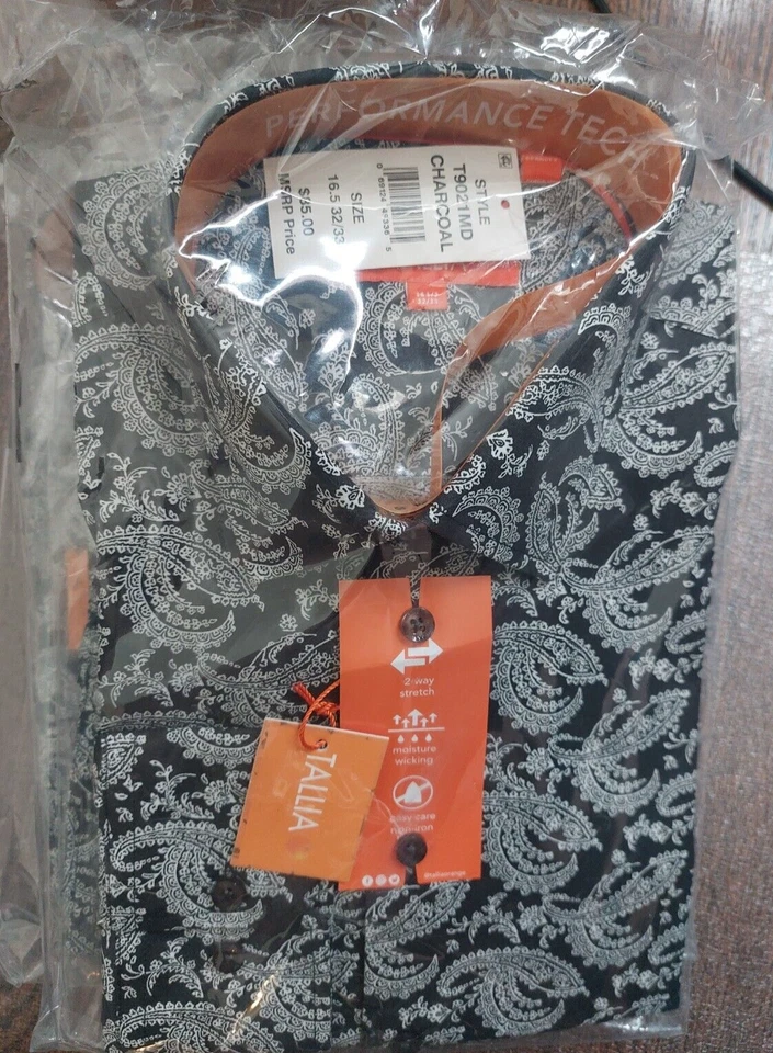 Новый с Ярлыками 85.00 Tallia мужчин угольно-черный длинным рукавом платье рубашка 16,5 32/33 - Изображение 1 из 1