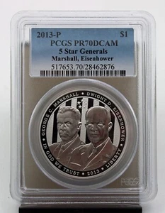 2013 P 5 star Generals Proof Commemorative Silver Dollar PCGS PR70DCAM - Picture 1 of 4