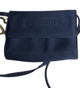 FENDI FENDISSIME NAVY BLUE NYLON CROSSBODY PURSE 17” SHOULDER DROP - Picture 1 of 9