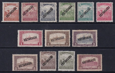 HUNGARY 1918 Koztarsasag Overprint set of 13 SG 282-294 MH/* (CV £10) Cover