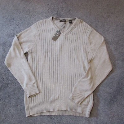 NWT Michael Brandon Large Heather Gray Ribbed Knit Vneck Sweater Quality - Image 1 of 2