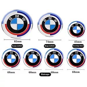 7 LOGO Emblème BMW 50E Anniversaire 4 X68mm + 82mm + 74mm + Volant 45mm - Picture 1 of 8