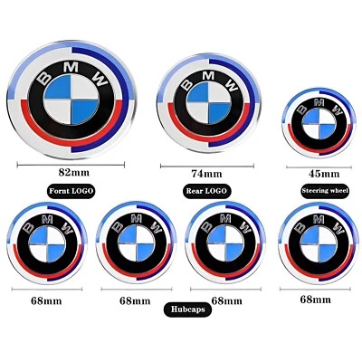 7 LOGO Emblème BMW 50E Anniversaire  4 X68mm + 82mm + 74mm + Volant 45mm - Image 1 of 4