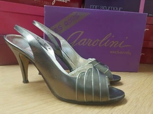 Scarpe vintage Garolini Mes Amis tacco alto 7,5 N peltro punta aperta imbracatura posteriore - Foto 1 di 7