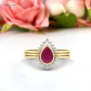 7X5mm Teardrop Ruby Infinity Ring 14k Solid Gold Diamond Promise Ring For Women - Picture 1 of 23