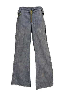 Vintage 1970s blue wide leg jeans, low rise cotton pants, bell bottoms 28 29 XS - Image 1 of 4