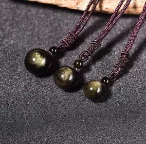 Natural Stone 16mm Sphere Pendant Gold Sheen Obsidian Women Necklace Gift - Picture 1 of 12