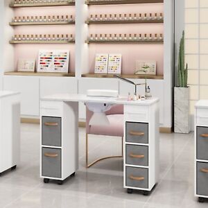 RESHABLE Manicure Nail Table Beauty Salon Station Storage Desk w Drawers &Wheels