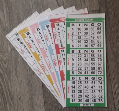 75 NUMBER AMERICAN BINGO FLYERS - CHOOSE FROM 6 COLOURS - COWELLS ARROW VERSION