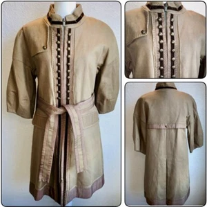 BCBGMaxAzria $398 Long Lined Military Belted Tan Coat Jacket Medium RARE Vintage - Picture 1 of 16