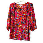 The Pioneer Woman Womens Size M 8-10 3/4 Sleeve Peasant Top Floral Stamp Scarlet