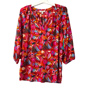 The Pioneer Woman Womens Size M 8-10 3/4 Sleeve Peasant Top Floral Stamp Scarlet - Picture 1 of 10