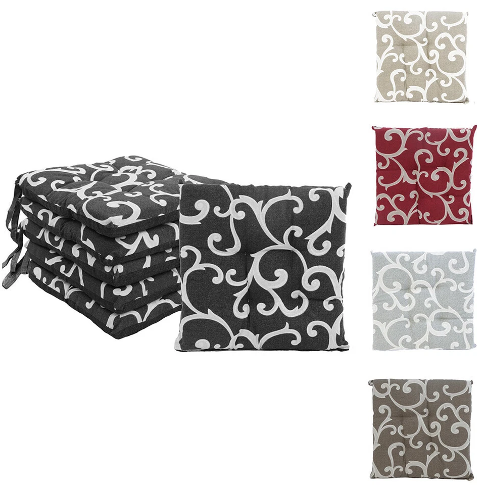 [5 COLORI] Set 6 Cuscini Sedie 40x40 a 4 Punti Laccetti Coprisedia Imbottito 022 - Immagine 1 di 1