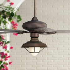 52" Industrial Outdoor Ceiling Fan with Light Led Bronze Wet Rated Patio Porch