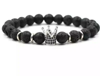 Armband Kronekönig mit schwarzen Kugeln 8mm Damen Mädchen Schmuck - Bild 1 von 2