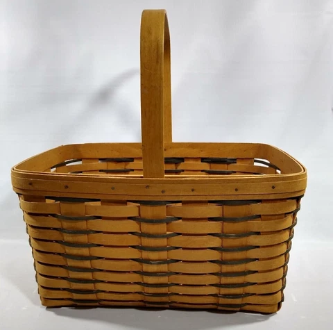 Longaberger Large Chore Basket Fixed Handle 1995 Barn Stamp Black Weave Nice! Cover