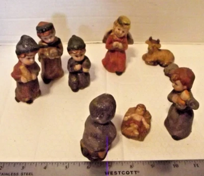 Belén Rústico Primitivo Porcelana Bisque 9 Figuras MINIATURA De Colección Foto 1 de 4