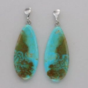 Pendientes Postes Azul Ovalados TURQUESA Plata de Ley 925 Natural Genuino México 26e - Imagen 1 de 8