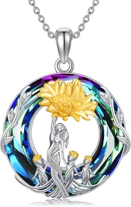 925 Sterling Silver Sunflower Mother and 3 Daughters or Sons Pendant Necklace - Picture 1 of 6