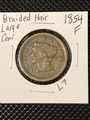 1854 Braided Hair Large Cent F  Details - Image 1 of 4