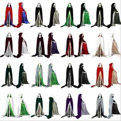 Halloween Hooded Cloak Medieval Velvet Wedding Cape Wizard Wicca Pagan S-6XL - Image 1 of 4