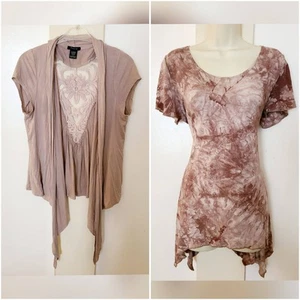 Women's Size M Shannon Ford NY Tie Dye Beige Asymmetrical Tunic Blouse Top Shrug - Picture 1 of 5