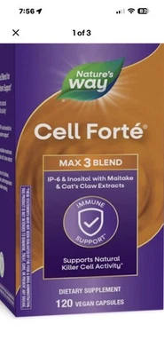 Natures Way Cell Forte MAX3 IP-6 INOSITOL Maitake Gatos Garra 120 Cap Impulso Inmunológico Foto 1 de 2