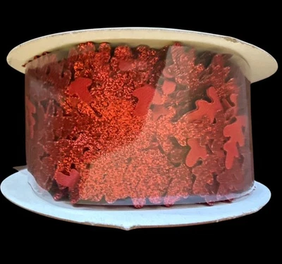 Place & Time Holiday Ribbon 1.5" X 10 Yd Seasons Greetings Glitter Red Snowflake - Image 1 of 4