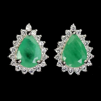 Pendientes de plata de ley 925 pera esmeralda 7x5 mm joyas de piedras preciosas naturales Foto 1 de 4