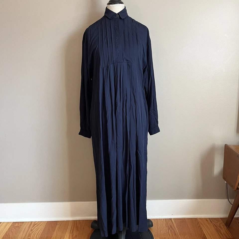 Vestido Largo Vintage Laura Ashley Sólido Azul Marino Talla 6 Cottagecore Modesto Artístico Indie Foto 1 de 4